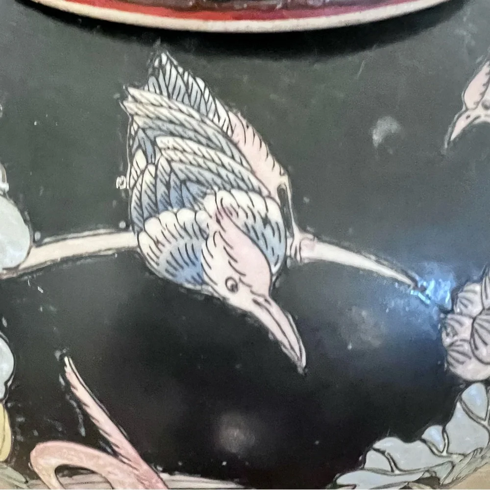 Mid 19th Century Antique Chinese‎ Birds In a Pond Ceramic Ginger Jar - Large 15”